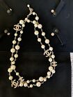 CHANEL Classic 5 CC 42” White Pearl/Silver Crystal Necklace