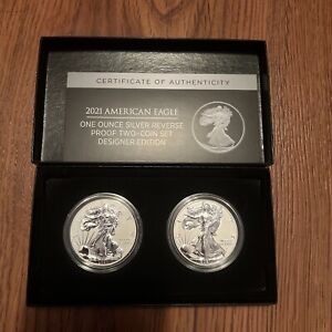 New ListingUS Mint American Eagle 2021 One Ounce Silver Reverse Proof Two-Coin Set 21XJ