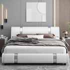 Platform Bed Frame Luxury Modern Faux Leather Upholstered Curved Headboard Full