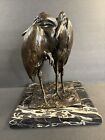 Antique Birds Bronze Sculpture/Signed/G.Cacciapuoti/Stork/Italy C.1930/Art Deco