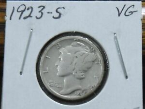 1923-S Mercury Dime - Nice, circulated coin that appears to have been dipped