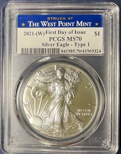 2021 (w) American Eagle Silver Dollar PCGS70 Type 1 First Day Of Issue