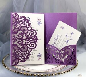 50PCS Wedding Invitation Card Personalized Laser Cut Romantic Party Floral Lace