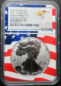 New Listing2021-W 1ST DAY LANDING T-2 AMERICAN EAGLE 1 OZ SILVER DOLLAR NGC REVERSE PF 70