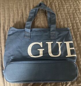 NEW Guess Women's Blue Denim Logo Large Top Zip Tote Bag Shopper Handbag