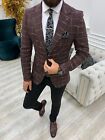Men's Square Plaid Italian Cut Slim Fit Jacket - Burdungy