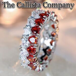 Spring Sale LAB-CREATED HEART CUT CLEAR & RED 3A+ CZ S925 SILVER RING SZ 6,7,8,9