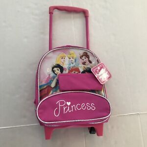 Disney Princess Backpack Book Bag Hot Pink Rare Design New On Wheels With Handle