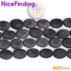 Natural Black Agate Frosted Matte Oval Onyx Beads Jewelry Making Strand 15