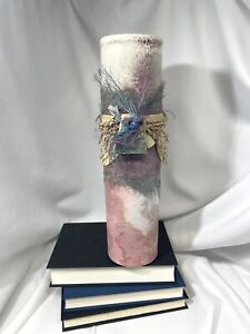 tony evans cylindrical ancient sands raku pottery vase with Rope Leather 686