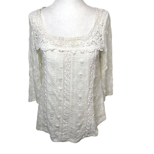 Meadow Rue Anthropologie Lace/Crochet Blouse Ivory Size Small