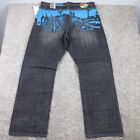 Akademiks Jeans Mens 42 Black Denim Pants Faded Embroidered Hip Hop Y2K Rap Zip