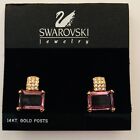 Signed Swan Swarovski Pink Rectangular Crystals with Clear Pave Pierced Earrings