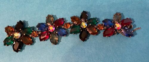 Schiaparelli Multi Color Large Rhinestones Link Bracelet Harvest Stones