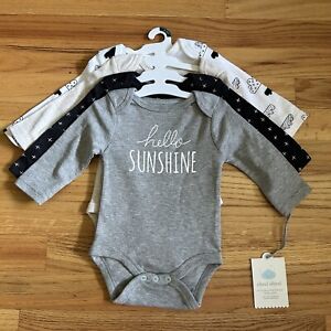 NEW! Cloud Island Baby Boy/Girl Long Sleeve Bodysuits 4-Pack Size 0-3M