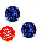 4 Ct Stud Earrings Round Cut Dark Blue Sapphire 10k Solid White Gold