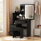 New ListingMakeup Vanity Mirror with Sliding LED Lighted Mirror Storage and Stool Included