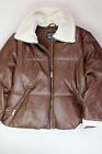 LEVI'S Womens Plus Size Sherpa-Trimmed Faux-Leather Puffer Coat 2X Brown