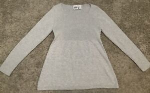 B. Moss Clothing Comp. Gray Long-Sleeve Ribbed/Tight-Knit Babydoll Sweater Top M