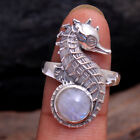 Natural Moonstone Gemstone 925 sterling Silver Jewelry Solid Sea Horse Ring