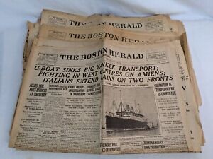 20x WW1 Boston Herald Newspaper Headline Lot - July 6, 1918 to October 6, 1918