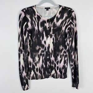 Ann Taylor Size Medium Printed Cardigan Sweater Brown Pink Silk Cotton Cashmere