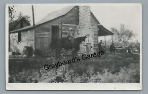 RPPC Old Log Cabin House Homestead MO Missouri Real Photo Postcard