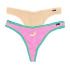 Victoria's Secret PINK Ribbed Cotton Thong Panties Lot Set of 2 Colorful Large