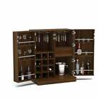 Brown Finish Folding Home Bar Cabinet Liquor Wine Rack Storage Mini Compact Pub