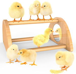 Mini Chick Perch with Mirror, Strong Bamboo Roosting Bar for Coop and Brooder, T