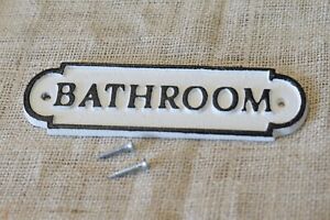 CAST IRON BATHROOM Sign Style Cast Iron Door Restroom Lavatory Black & White