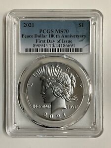 2021 P Peace Silver Dollar $1 PCGS MS70 First Day Of Issue 100Th Aniv