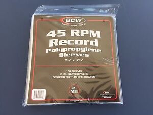 100 - BCW 45 RPM Record Poly Sleeves 7 3/8 X 7 5/8 - Acid Free Archival 2-Mil