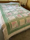 Handmade Machine Stitched Floral Squares  70’s? Quilt Top Beautiful 76” X 100”