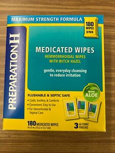 NEW Preparation H Medicated Hemorrhoidal Wipes Witch Hazel & Aloe 180ct