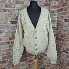 Vintage Cardigan Cream Beige Mens Large Button 100% Wool UK Cable Marl