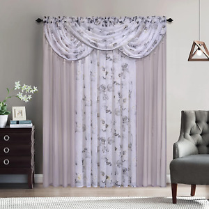 New ListingFloral Sheer Curtains - Multicolor Flower 4 Panels Set with 3 Valances, 54