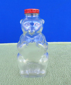 Vintage 1950s Snow Crest Beverages Clear Glass Bear Bank