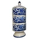 Vintage Japanese Rice Bowls w/Lid - Stacking 3 Tier Porcelain Birds Floral Blue