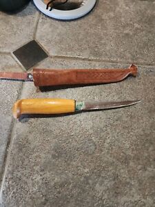 VTG J. Marttiini Finland Signed Fishing Filet Knife Leather Sheath 6