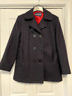 Vintage Land's End navy pea coat wool double breasted lined red made USA 6 8 EUC