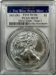 2021 - W $1 Type 1 American Silver Eagle PCGS MS70 Blue Label First Strike