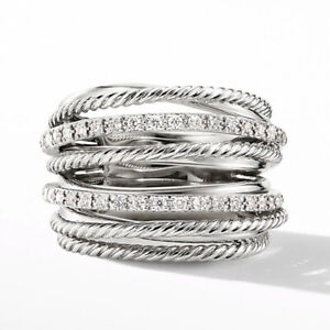 Cubic Zircon Ring Creative Women Wedding Jewelry 925 Silver Filled Ring Sz 6-10
