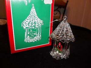Vintage Crystal Christmas Ornament SILVESTRI Bird in Cage Cardinal Box