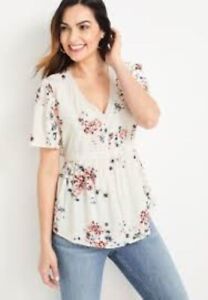 MAURICES PLUS SIZE 14W OR A 0X WHITE FLORAL CROCHET TRIM BABYDOLL TOP