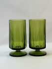 2 Vintage Indiana Colony Nouveau Riviera Green Iced Tea Footed Tumbler Goblets