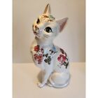cat /Norleans Porcelain Floral Cat, Vintage Hand Painted Figure