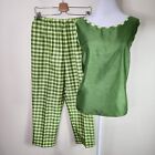 Sag Harbor Women's 2 Piece Shirt Pants Green Gingham Set Tank Top Size 12