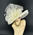 M22020( Ivory/Cream )Kentucky Derby Church Wedding Wide Brim Sinamay Dress Hat