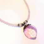Vintage Rose Quartz and Pink Glass Crystal Beaded Pendant Necklace